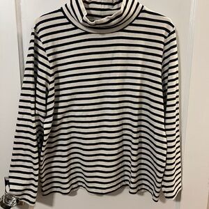 J. Crew Black and White Striped Knit Turtleneck